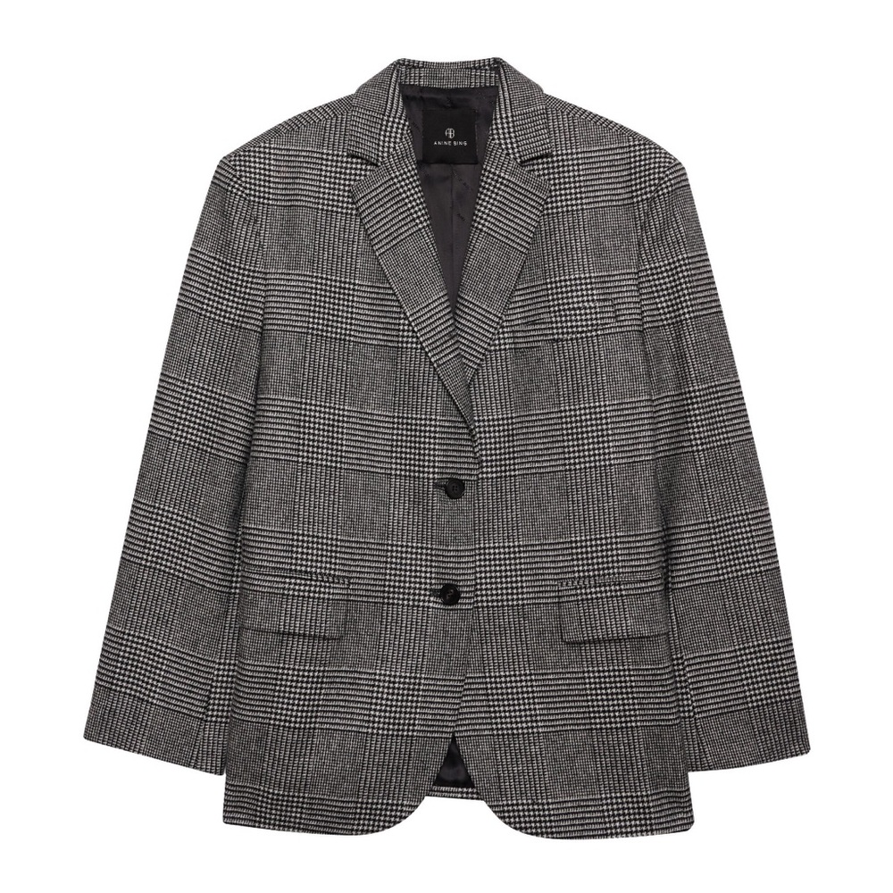 Anine Bing Quinn Black and Grey Plaid Blazer